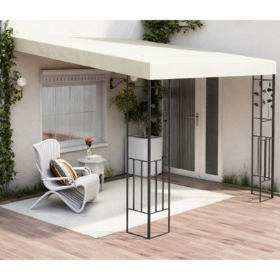 Auvent crème en métal blanc avec éclaboussures - Toit Upf30 +, conception légère pour la cour arrière, installation sécurisée, toit de pavillon de jardin à usages multiples et trous de drainage, 180 g / m², salle à manger idéale