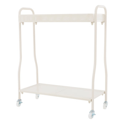 2-Tier Rolling Plant Stand, White Metal Flower Display Rack With Wheels, Indoor Outdoor Moveable Potted Plant Shelf