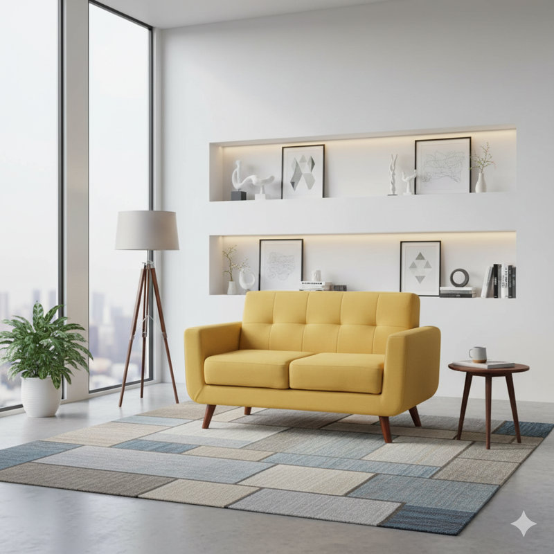 Causeuse en tissu de style moderne, Polyester jaune Naples