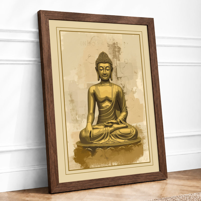 Buddha in Repose Japandi - Framed Print, A4 - 29.7 x 21.0 cm, Walnut