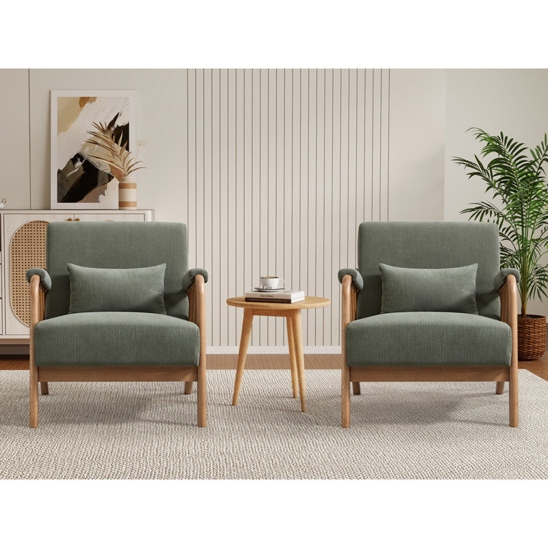Fauteuil d'appoint rembourré moderne en bois massif de 27,17 po de largeur avec coussin supplémentaire, Velours côtelé vert