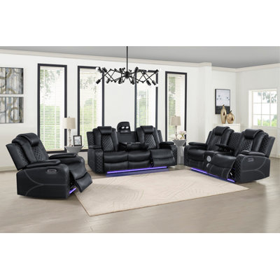 Codrina 3-Piece Power Reclining Living Room Set With Bluetooth Speakers, Wireless Charging & LED Lighting