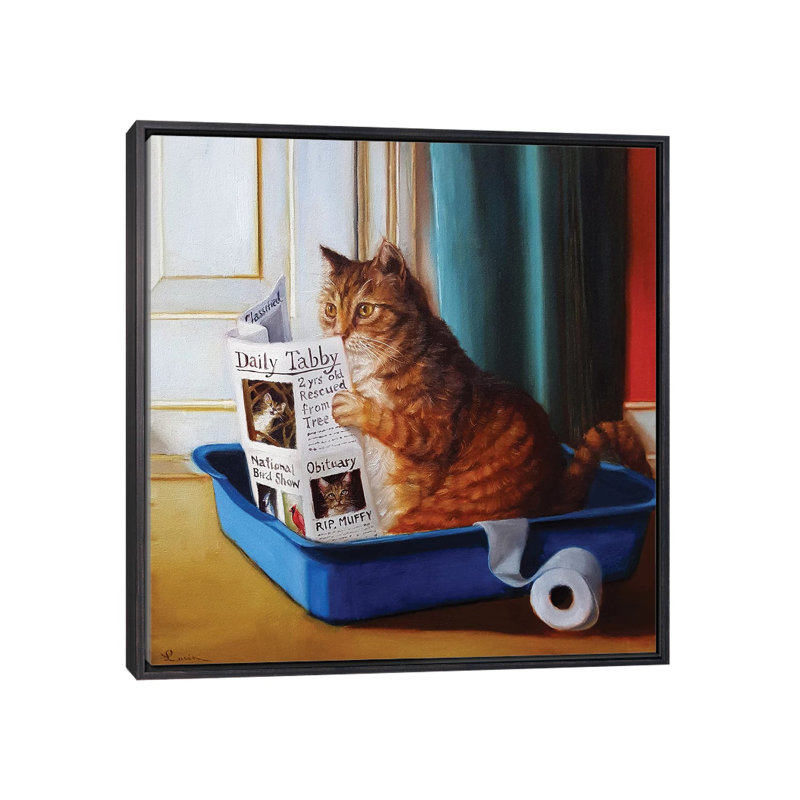 « Kitty Throne » par Lucia Heffernan-impression, H 18 po x l 18 po x 1,5 po, Toile avec cadre noir patiné, Pas de tapis