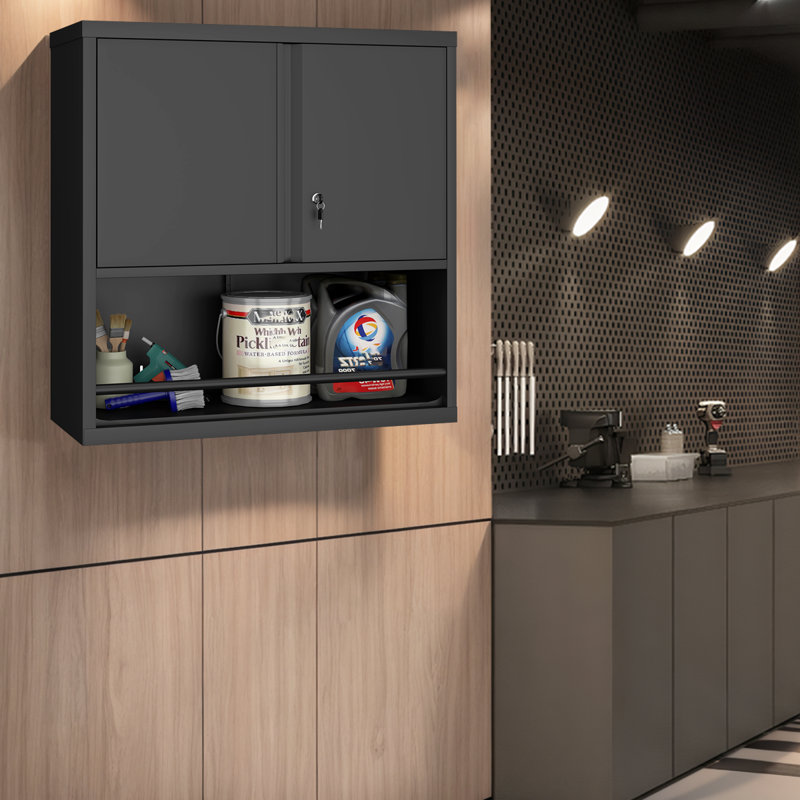 Steel Kitchen Pantry Cabinet With Lock And Open Shelf - 120LB Capacity Adjustable Metal Storage Cabinet,Wall-Mounted Organizer