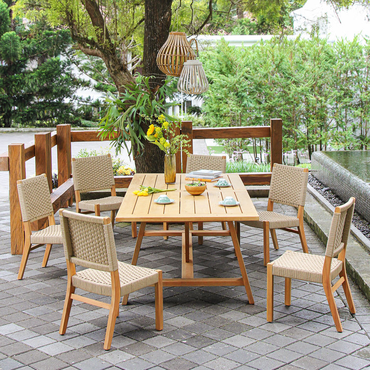 Seras 6 - Person Teak Wood Patio Dining Set with Rectangular Table