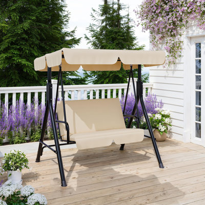 Adjustable Canopy 3Seat Outdoor Swing Chair Heavy Duty Metal Frame WeatherResistant Porch Swing for Garden Backyard Poolside Includes Stand