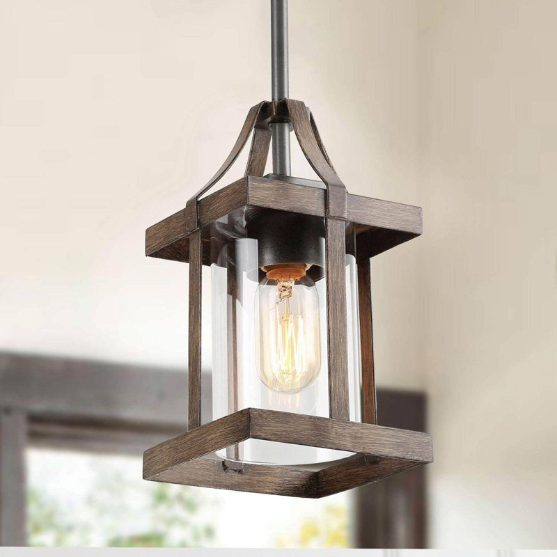 1-Light Mini Lantern Pendant with Rust Dark Gray Finish