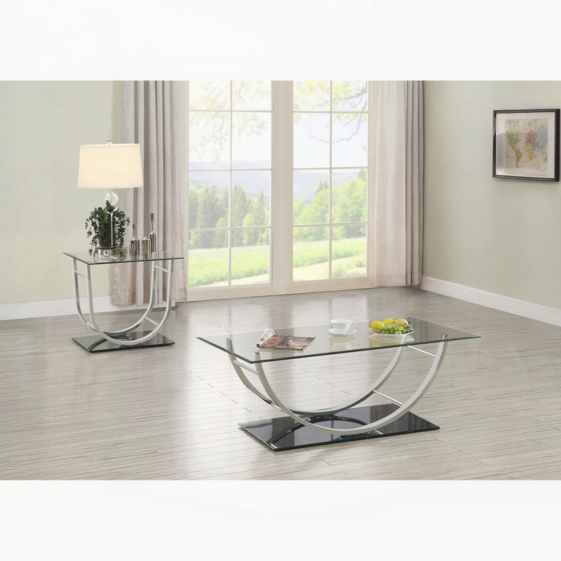 Chrome 2-piece Glass Top Coffee Table Set