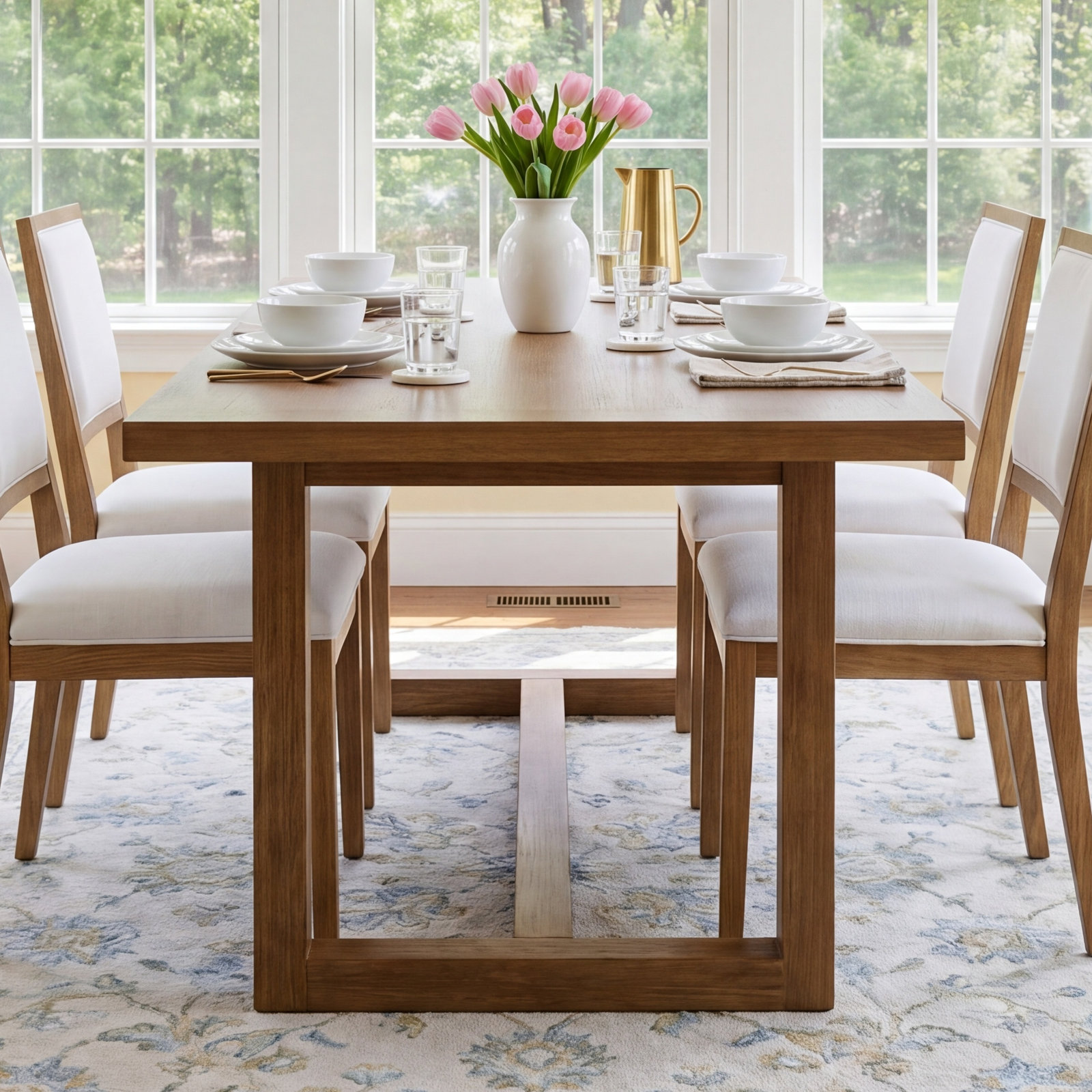 Modica 70'' Pine Solid Wood Sled Dining Table, Honey Brown