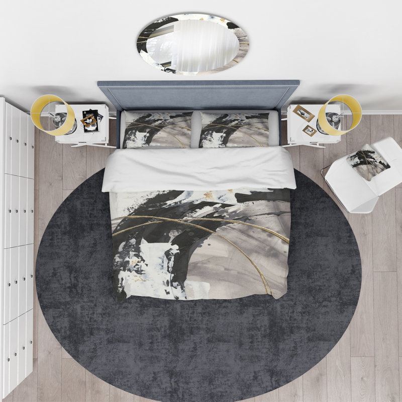 Glam Painted Arcs I - Transitional Duvet Cover Set - Microfiber Polyester, King Duvet Cover + 2 Shams
