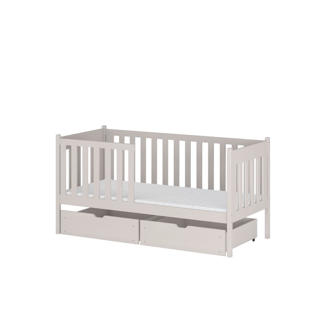 Wooden Single Bed with Storage 90x190cm - Safe Guardrail & Double Drawers