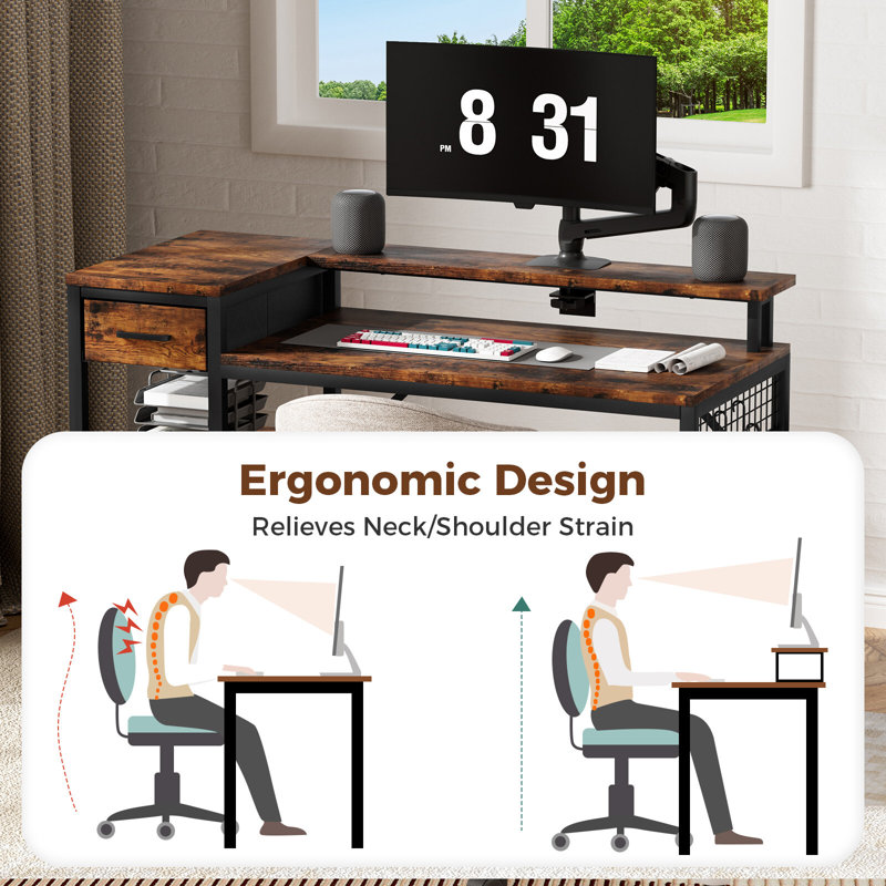 Andrick Metal Base Computer Desk, Brown