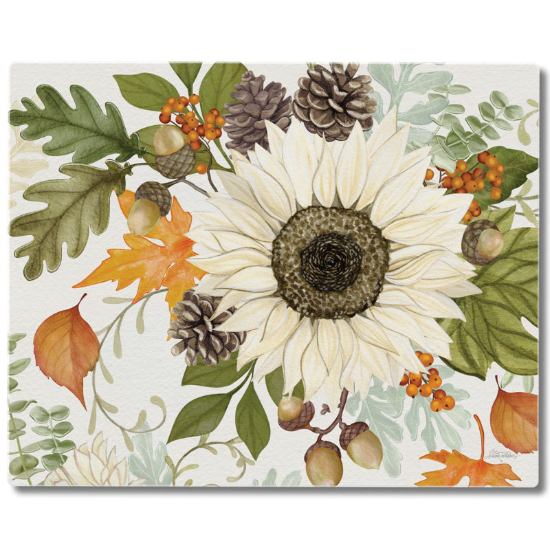 CounterArt Farmhouse Fall Tempered Glass Cutting Board, 0.75" H x 12" W x 15" L