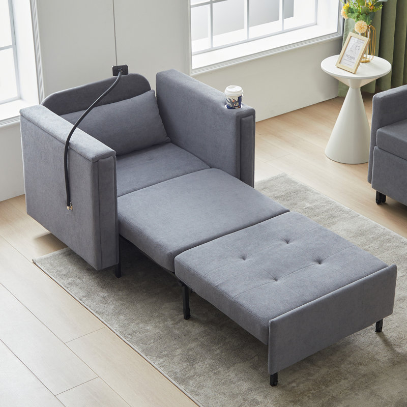 3-In-1 Convertible Sleeper Chair Bed, Gray
