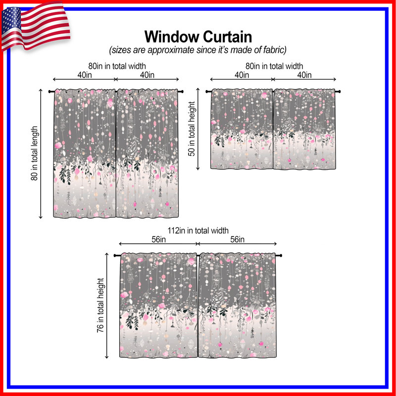 Floral Pattern Window Curtains Floral Sheer & Room Darkening - 2 Panels, 56in x 76in - 2 panels, Room Darkening