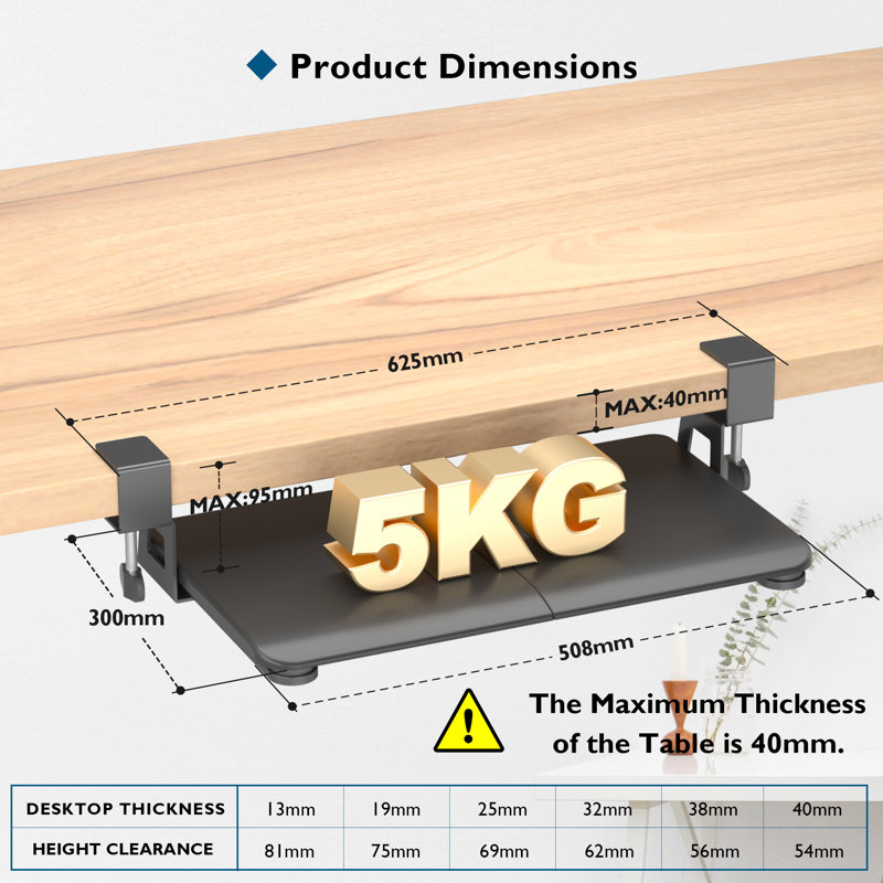 3.7cm H x 20cm W Desk