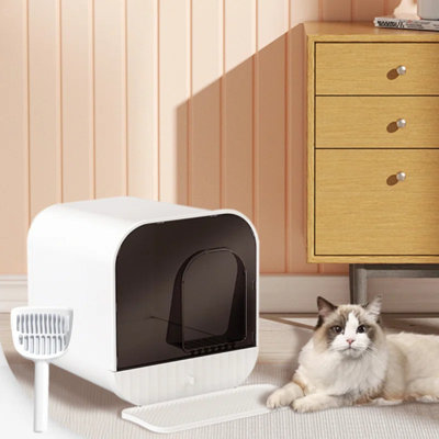 Cat Litter Box Enclosure With Lid, Covered Litter Box For Indoor Cats With Tray, Scoop, Filter