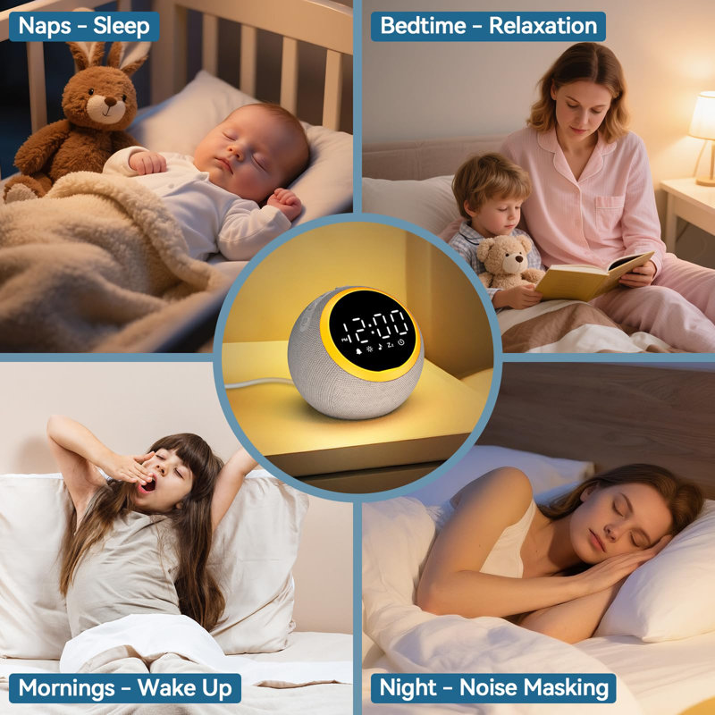 Réveil sonore pour le sommeil: réveils numériques pour les chambres à coucher, 25 sons apaisants, 7 sons de réveil doux, 16 réglages de volume et de minuterie, fonction de mémoire (gris)
