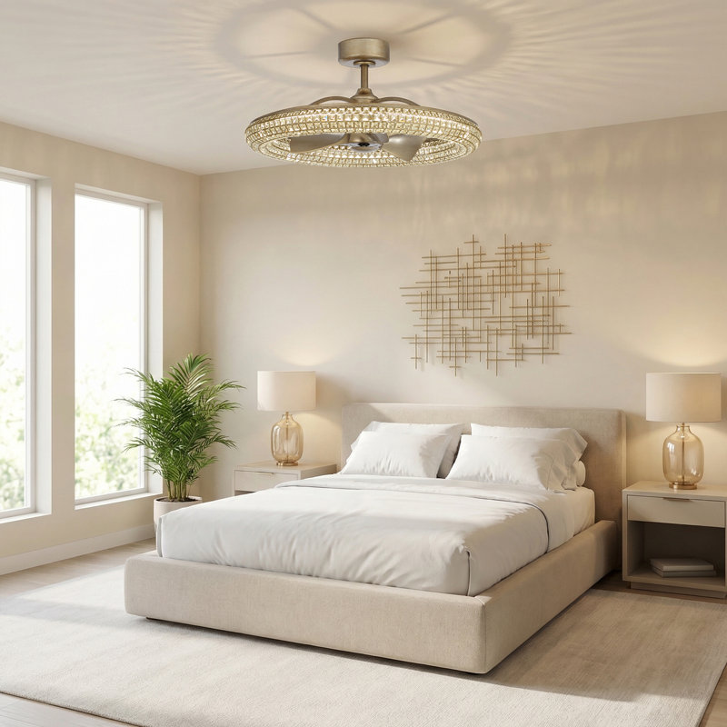 33'' Crystal Caged Ceiling Fan with LED Lights and Remote Control