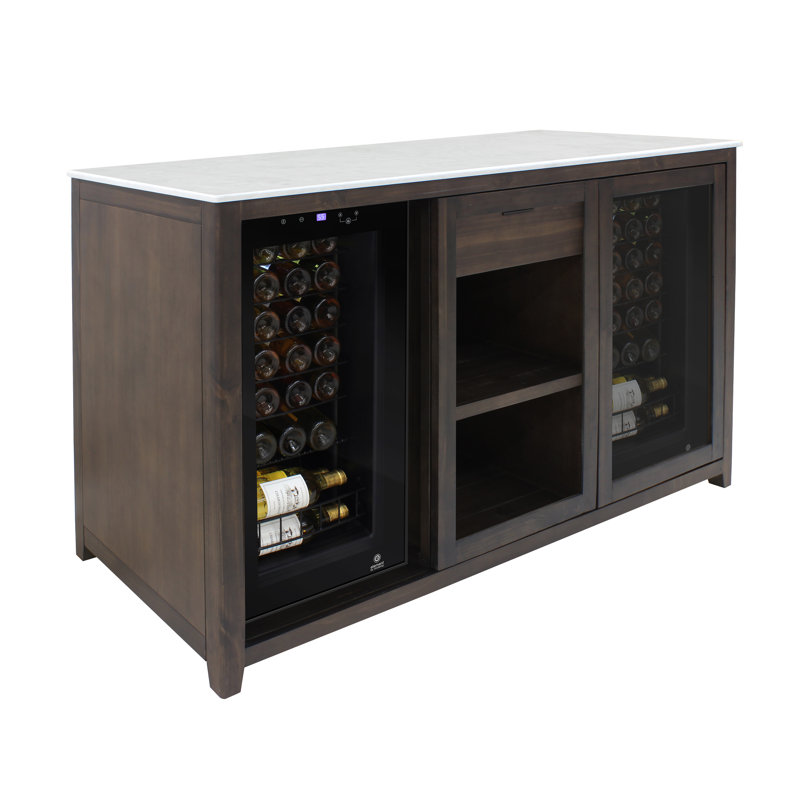 Brown Wood Wine Credenza with White Marble Tabletop