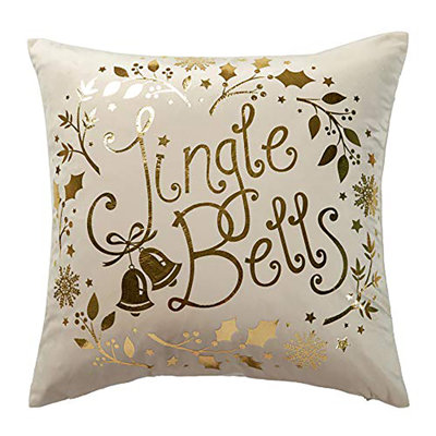 Christmas Throw Pillow Cover Jingle Bells Velvet 18x18 inches