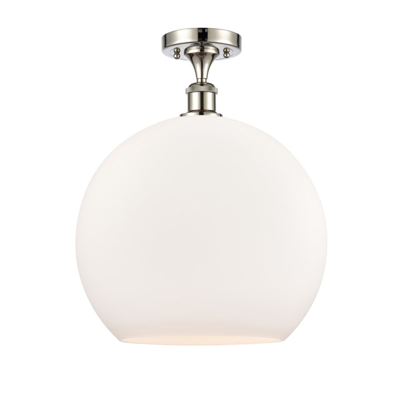 Plafonnier semi-encastré 1 lumière Cindi, Blanc mat, H 18,38 po x l 13,75 po x P 13,75 po, Nickel poli