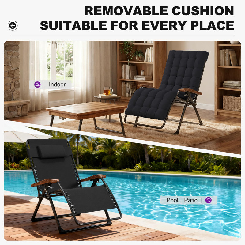 PURPLE LEAF Outdoor Reclining Chair Patio Zero Gravity Chaise Lounge Folding Chair With Removable Cushion Adjustable Headrest
