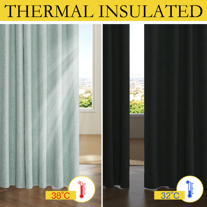 100% Blackout Linen Curtains for Bedroom, Burlap Linen Drapes with Thermal Insulated Grey Liner Grommet Noise Reducing Window Panels for Living room, 2 Panels