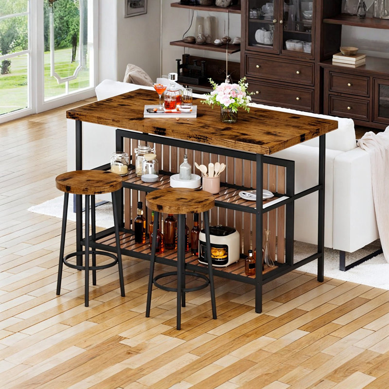 Zurek 47.2'' Wide Kitchen Island Set, Rustic Brown