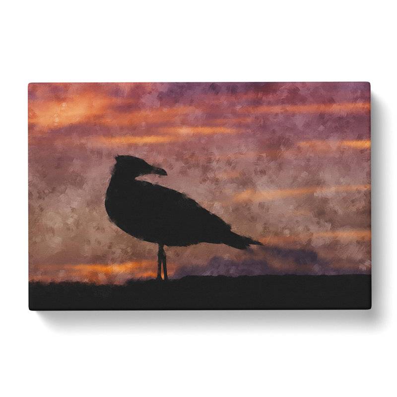 Seagull And Purple Sunset - Wrapped Canvas Painting, 35cm H x 50cm W x 3cm D