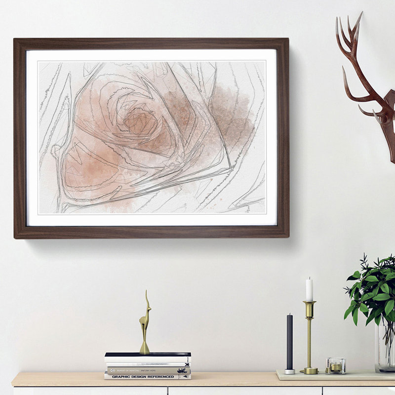 Light Pink Rose in Abstract - Picture Frame Graphic Art Print, 36cm H x 48cm W x 2cm D, Walnut Framed