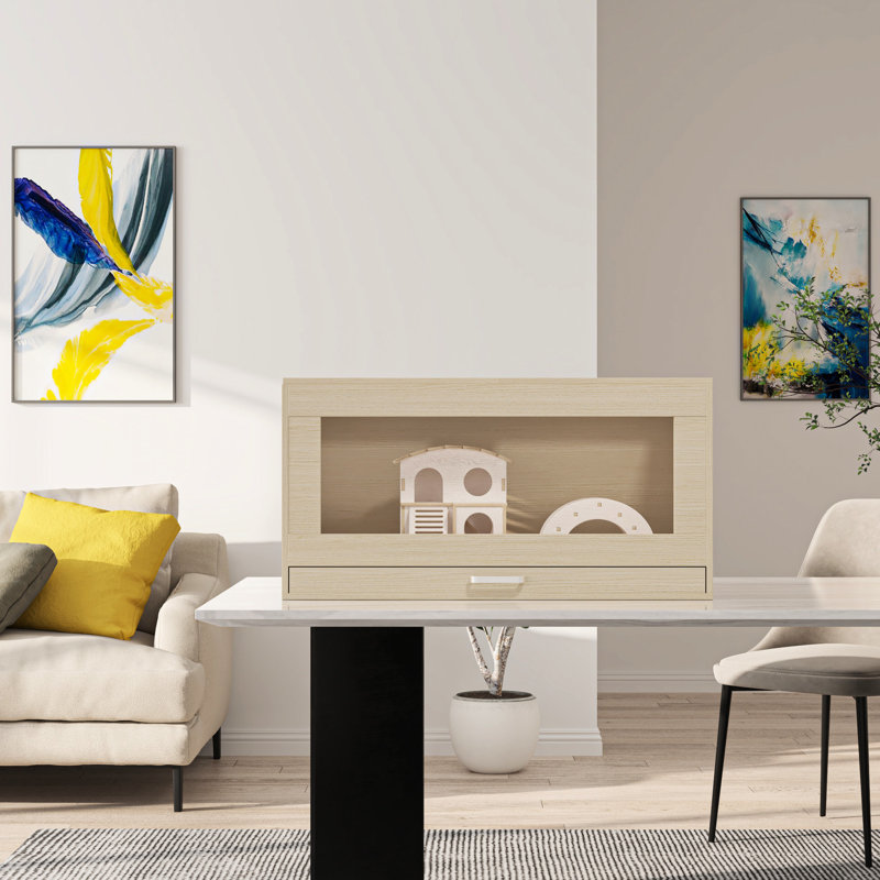 Habitat de hamster avec armoire et rangement - Construit, spacieux, facile à nettoyer, grand pont en bois, fenêtres transparentes, intérieur spacieux
