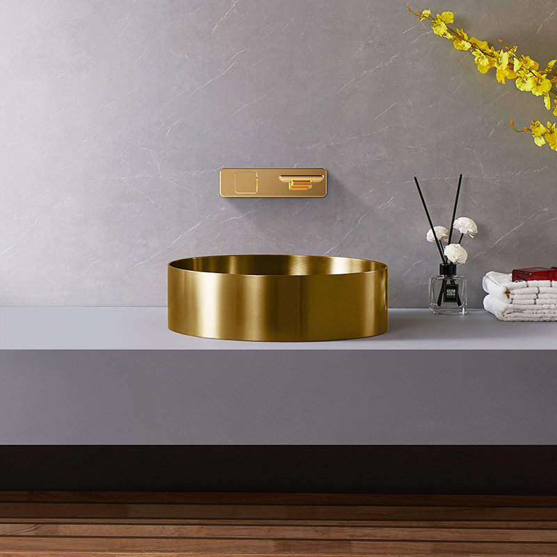 15.7'' L Bathroom Sink, Brushed Gold