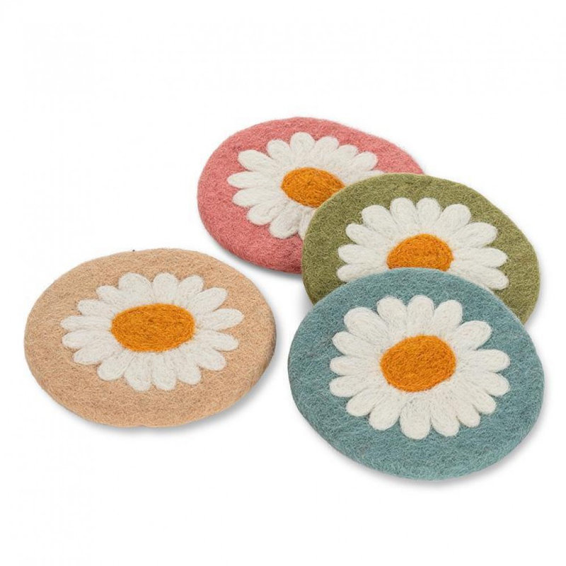 Set Of 4 Assorted Colors Daisy Coasters
