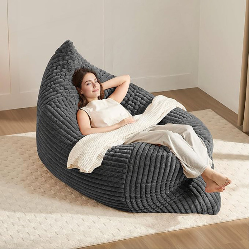 Ergonomic Striped Bean Bag Chair For Full-Body Relaxation And Cozy Home Lounging