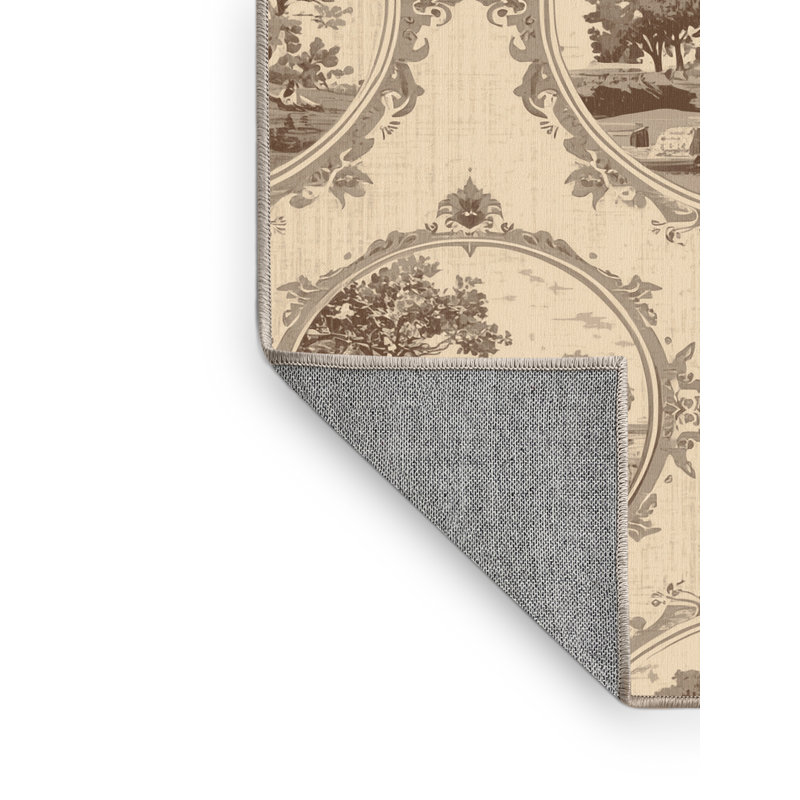 Machine Washable Pavla Vintage Vintage Look Rug in Beige – Beige Binding, 6' Round