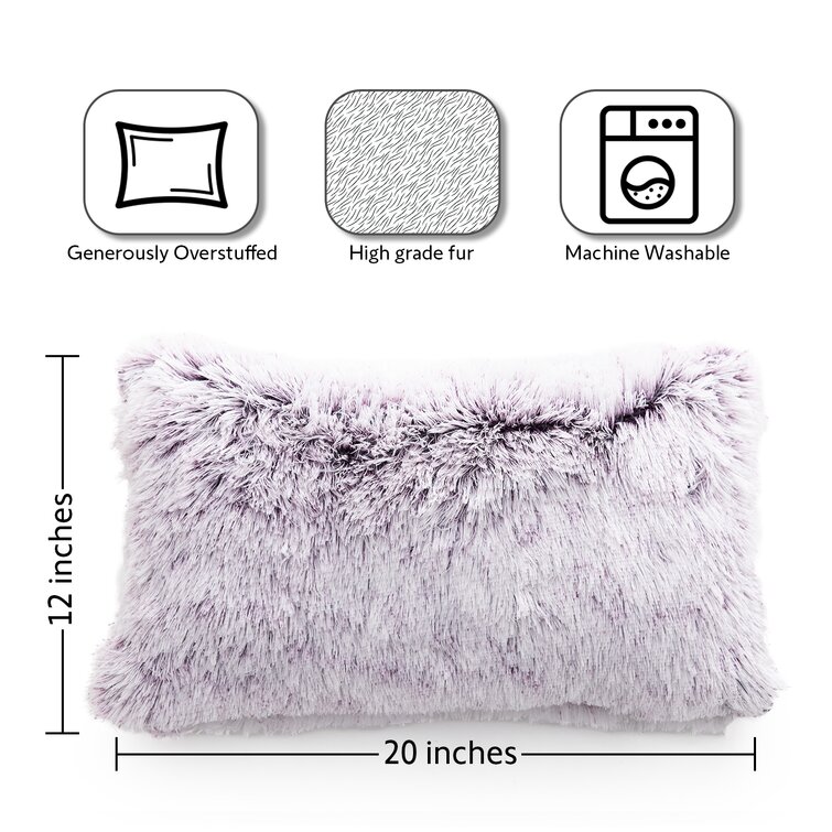 Cheer Collection Super Soft Shaggy Long Hair Throw Pillows Set of 2 -  Purple Ombre (12 x 20)