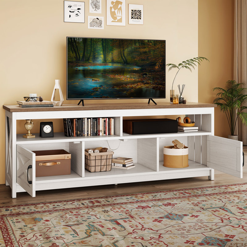 Meuble télé moderne avec meuble télé et meuble télé Mid-Century, Brun / Blanc, H 25,8 po x L 65,7 po x l 15,7 po