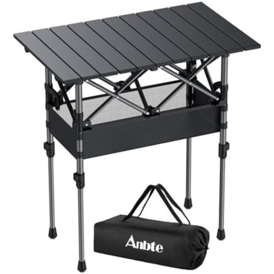 Table de camping pliante compacte de 60 cm (2 pi), en aluminium portable, 63,5 cm x 40,6 cm (25 po x 16 po), noire | 2 hauteurs ajustables, avec filet et sac de rangement, imperméable, table pliante légère idéale pour cuisiner en plein air, barbecue, pique-nique et autres activités de plein air.