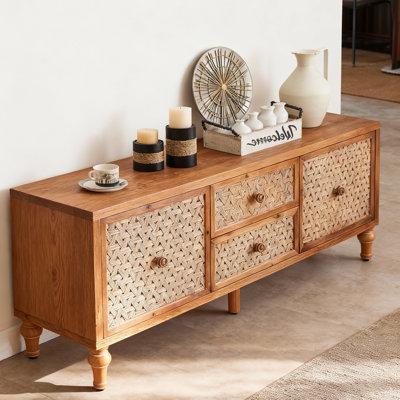 Rattan Tv Stand For Tvs, Wood Tv Stand Mid Century Distressed Tv Stand Tv Media Console