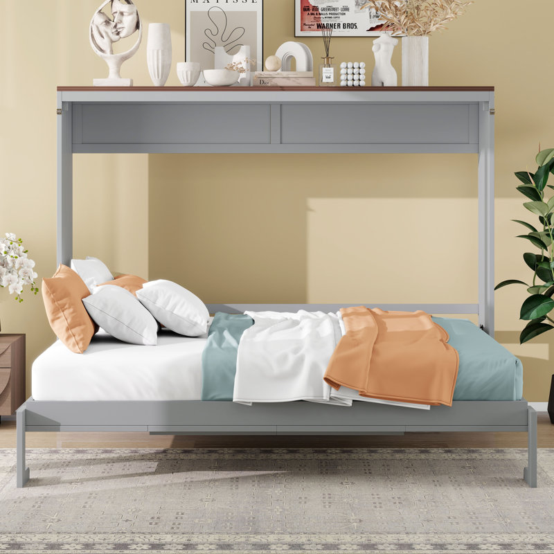 Armoire horizontale horizontale, lit escamotable ferme avec port USB, lit escamotable en bois, Grey