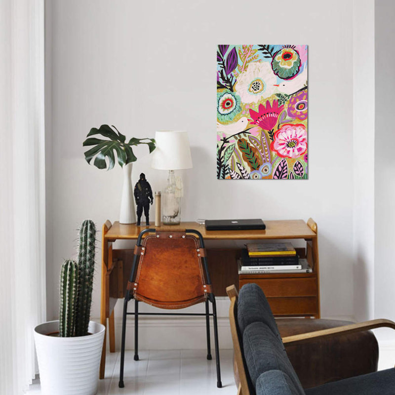 « jardin oiseaux i », impression sur toile, H 40 po x l 26 po x P 1,5 po, Toile tendue, Pas de tapis
