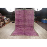 Tapis décoratif mauve en laine noué à la main de conception unique 5 pi 8 po x 8 pi 9 po noué à la main