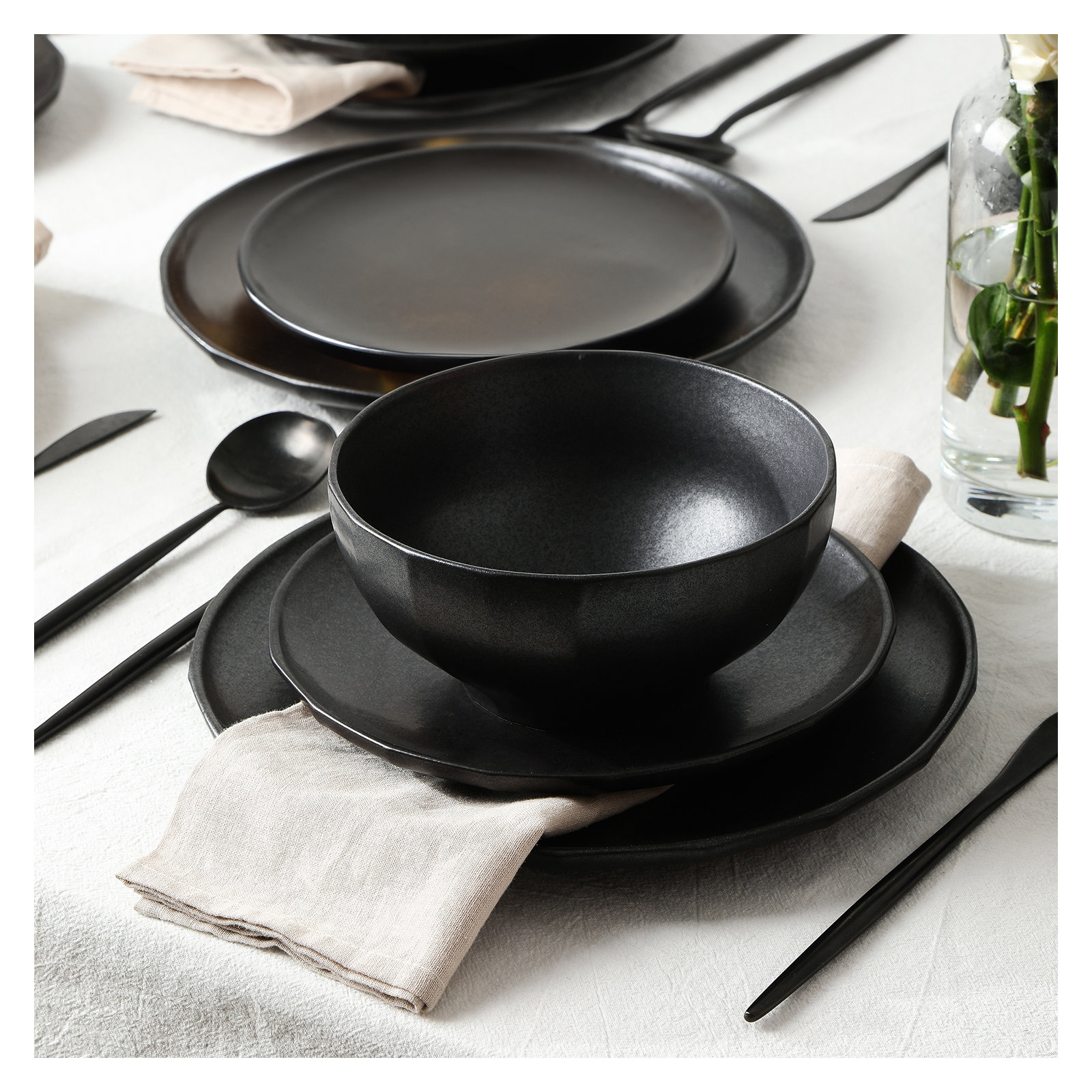 Stone Lain Rio 12-Piece Dinnerware Set Stoneware, Black
