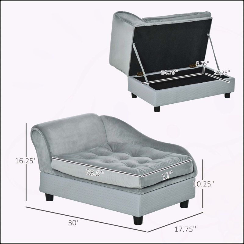 Lit pour chien luxueux et fonctionnel avec rangement dissimulé et mousse souple, Gris
