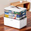 Boîte de rangement pour médicaments Joybos transparente à 4 niveaux avec poignée, organisateur de rangement médical portable grande capacité pour pilules, flacons de médicaments, vitamines et fournitures de premiers soins