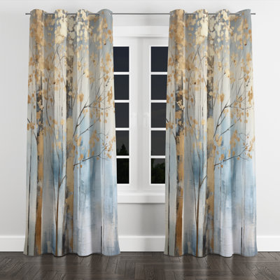 Doerrman Gold And Blue Treasure Trees Scenery I - Traditional Velvet Grommet Curtain - Room Darkening - 1 Panel