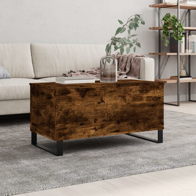 Table basse 17,5 "x 17,7" en bois d'ingénierie, H 17,7 po x l 35,4 po x P 17,5 po, Chêne fumé