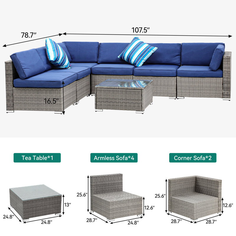 Ensemble de 7 pièces avec coussins, Bleu