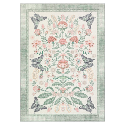 Garden-Inspired Butterfly Washable Area Rug, Stain Resistant Soft Floor Cover for Living Room Bedroom Dining Room